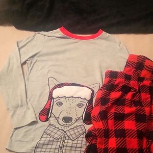Cat & Jack boys PJs, L (12/14). Cute fox/animal in fuzzy hat, soft flannel pants